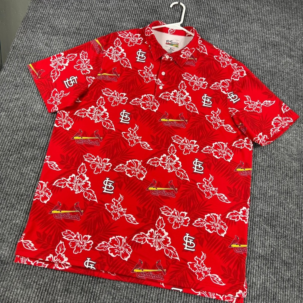 St. Louis Cardinals Reyn Spooner Performance Polo Shirt Mens XL Red Hawaiian